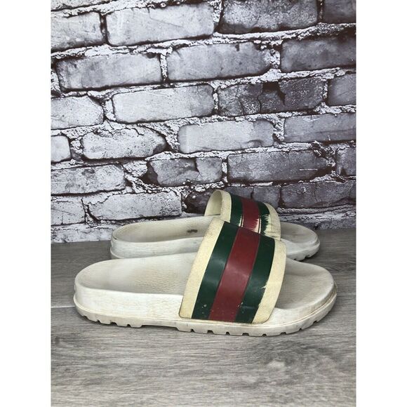 GUCCI Web White Rubber Logo Casual Slides Designer Sandals Men’s Sz 11M US/44EU - Picture 2 of 16
